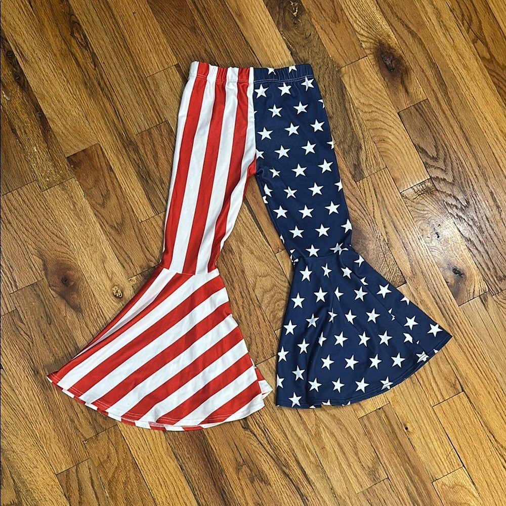 Red and White Striped Leggings with Flared Bottoms